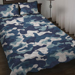 Blue And White Camouflage Print Quilt Bed Set