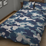 Blue And White Camouflage Print Quilt Bed Set
