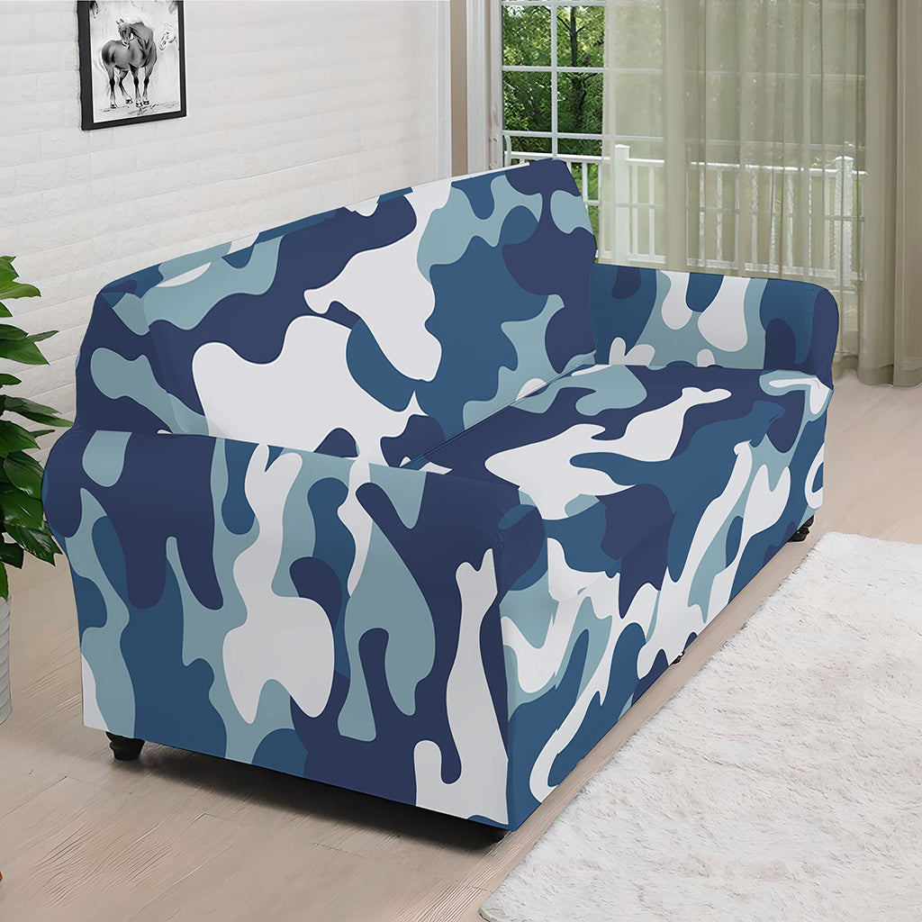 Blue And White Camouflage Print Sofa Cover