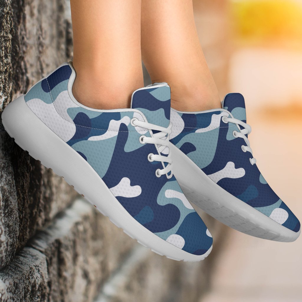 Blue And White Camouflage Print Sport Shoes GearFrost