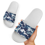 Blue And White Camouflage Print White Slide Sandals