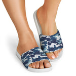 Blue And White Camouflage Print White Slide Sandals