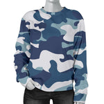 Blue And White Camouflage Print Women's Crewneck Sweatshirt GearFrost