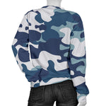 Blue And White Camouflage Print Women's Crewneck Sweatshirt GearFrost