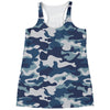 Blue And White Camouflage Print Women's Racerback Tank Top