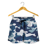 Blue And White Camouflage Print Women's Shorts