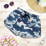 Blue And White Camouflage Print Women's Shorts
