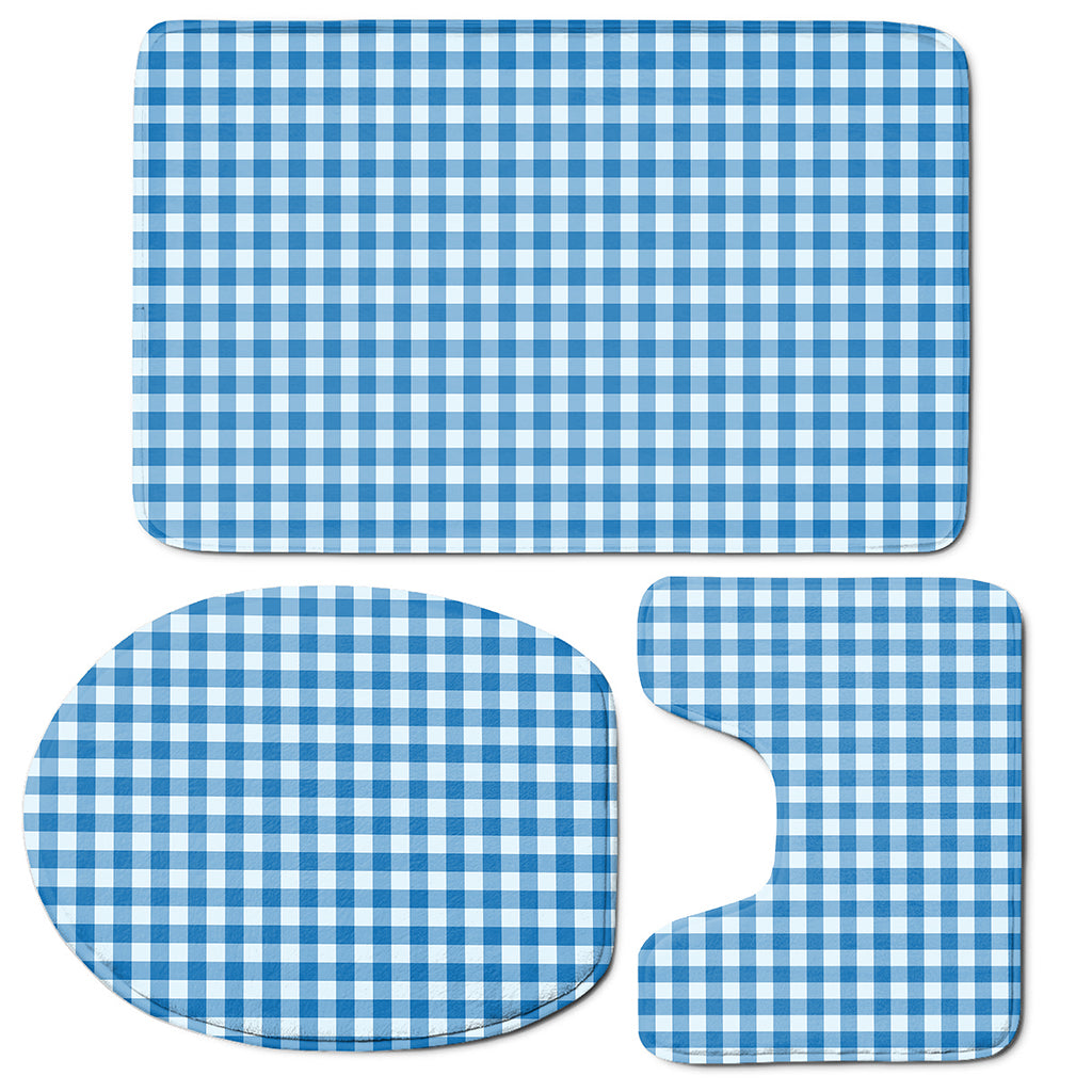 Blue And White Check Pattern Print 3 Piece Bath Mat Set
