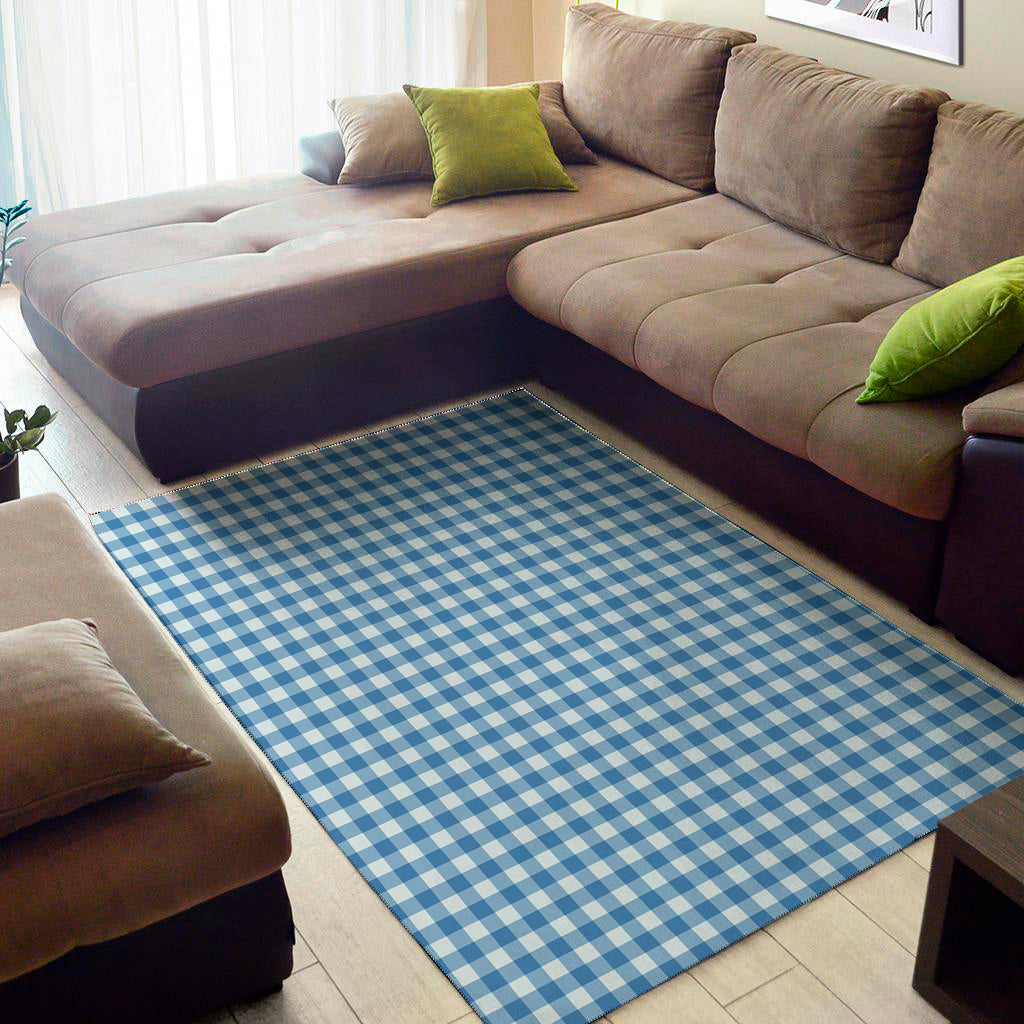 Blue And White Check Pattern Print Area Rug