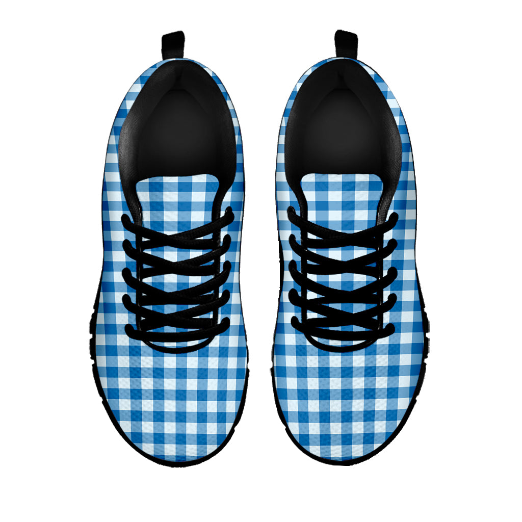 Blue And White Check Pattern Print Black Sneakers