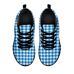 Blue And White Check Pattern Print Black Sneakers