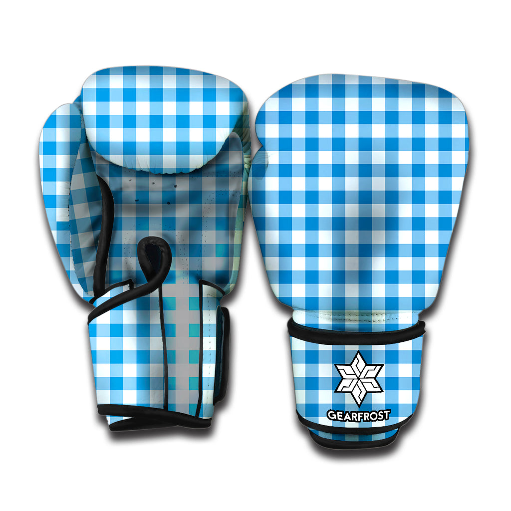 Blue And White Check Pattern Print Boxing Gloves