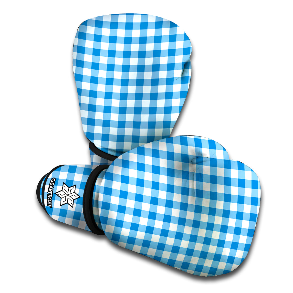 Blue And White Check Pattern Print Boxing Gloves