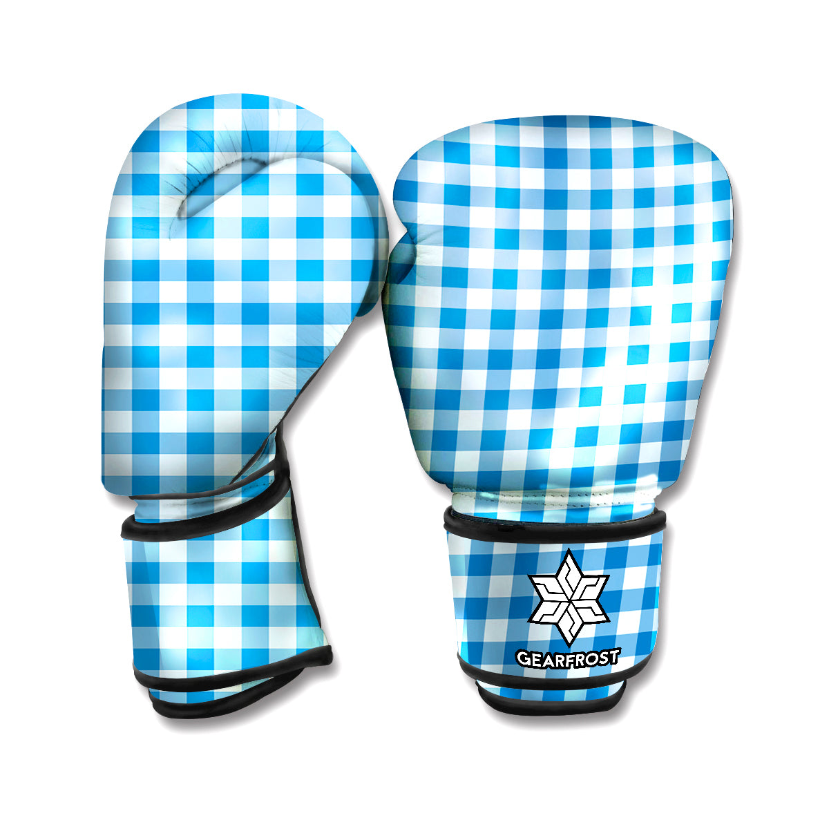 Blue And White Check Pattern Print Boxing Gloves