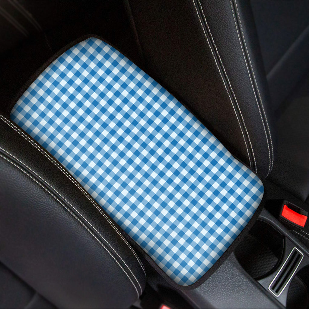 Blue And White Check Pattern Print Car Center Console Cover