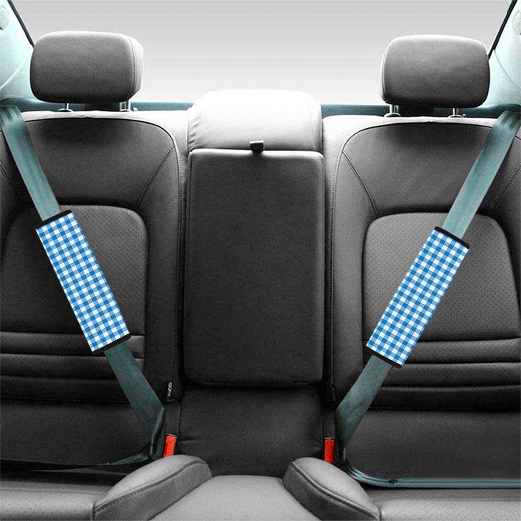 Blue And White Check Pattern Print Car Seat Belt Covers