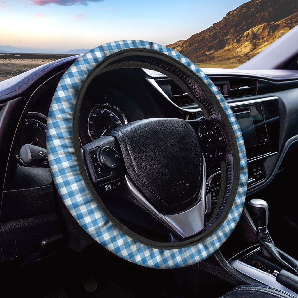 Blue And White Check Pattern Print Car Steering Wheel Cover