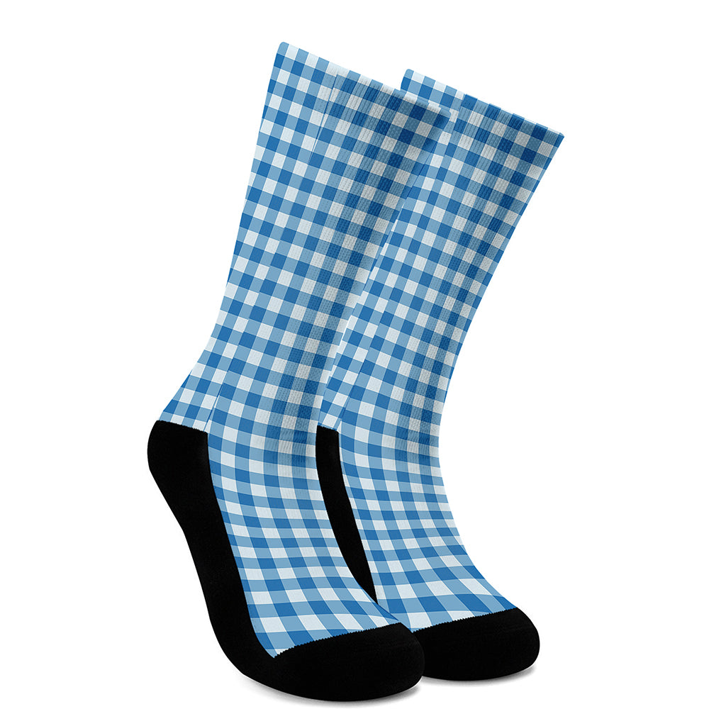 Blue And White Check Pattern Print Crew Socks