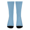 Blue And White Check Pattern Print Crew Socks