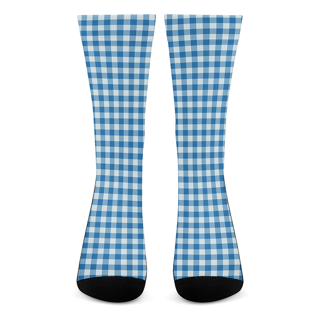 Blue And White Check Pattern Print Crew Socks