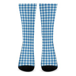 Blue And White Check Pattern Print Crew Socks