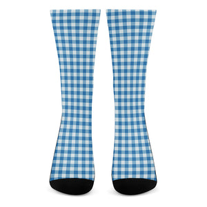 Blue And White Check Pattern Print Crew Socks