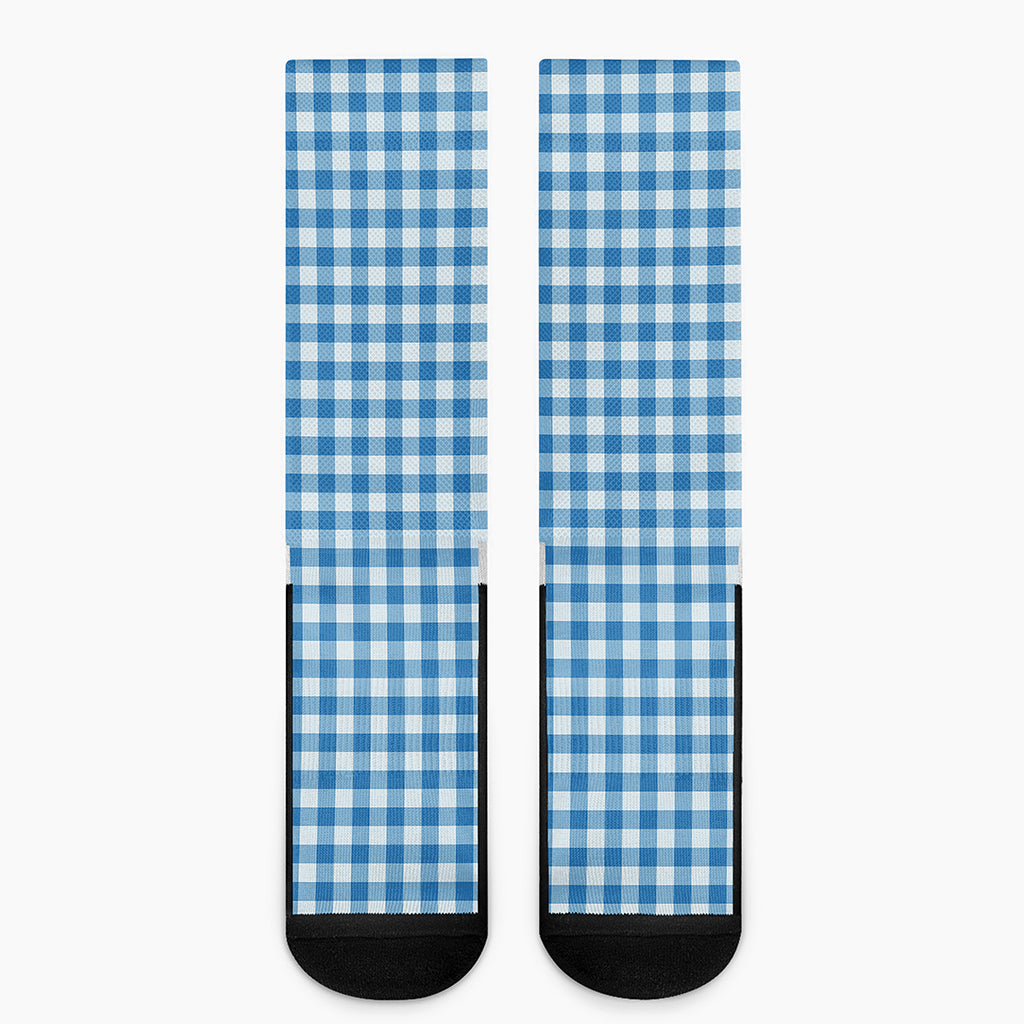 Blue And White Check Pattern Print Crew Socks