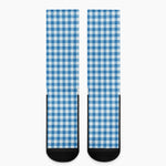 Blue And White Check Pattern Print Crew Socks