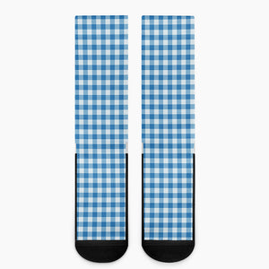 Blue And White Check Pattern Print Crew Socks