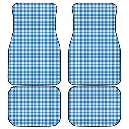 Blue And White Check Pattern Print Front and Back Car Floor Mats