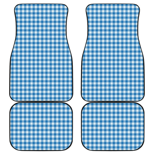 Blue And White Check Pattern Print Front and Back Car Floor Mats