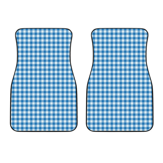 Blue And White Check Pattern Print Front Car Floor Mats
