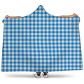 Blue And White Check Pattern Print Hooded Blanket