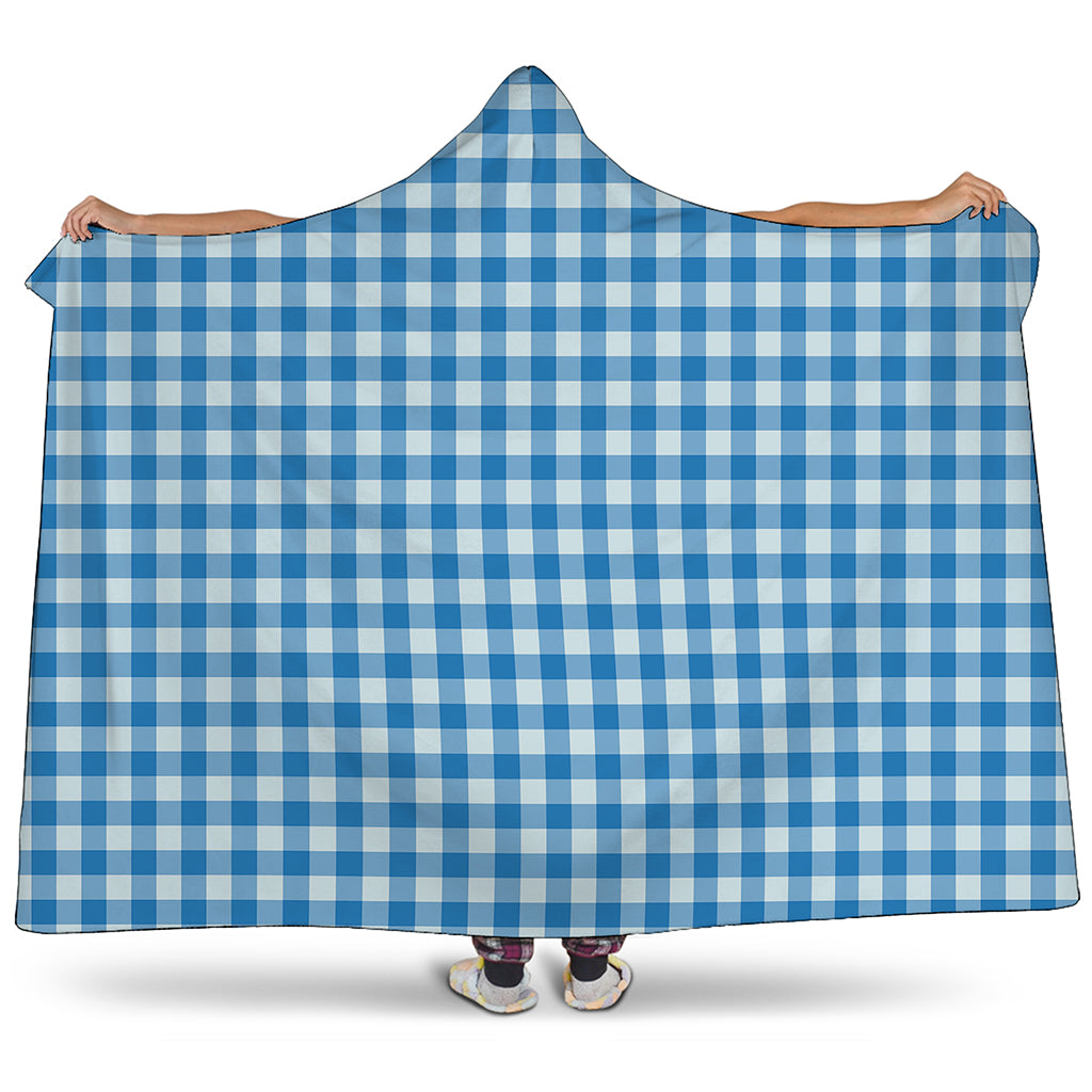 Blue And White Check Pattern Print Hooded Blanket