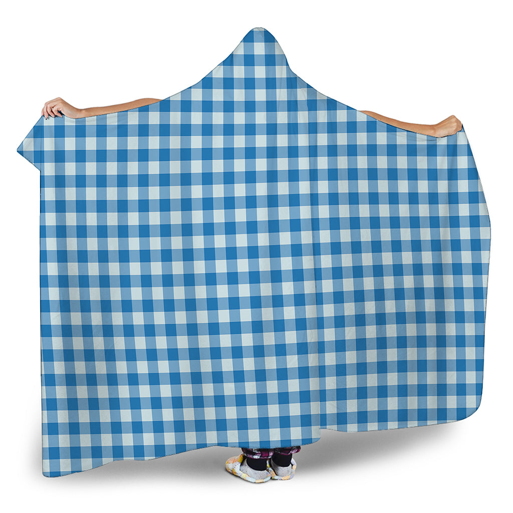 Blue And White Check Pattern Print Hooded Blanket
