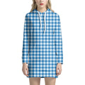 Blue And White Check Pattern Print Pullover Hoodie Dress