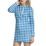 Blue And White Check Pattern Print Hoodie Dress