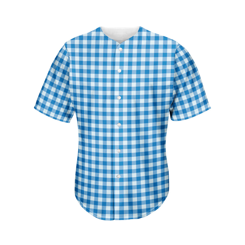 Blue And White Check Pattern Print Men's Baseball Jersey