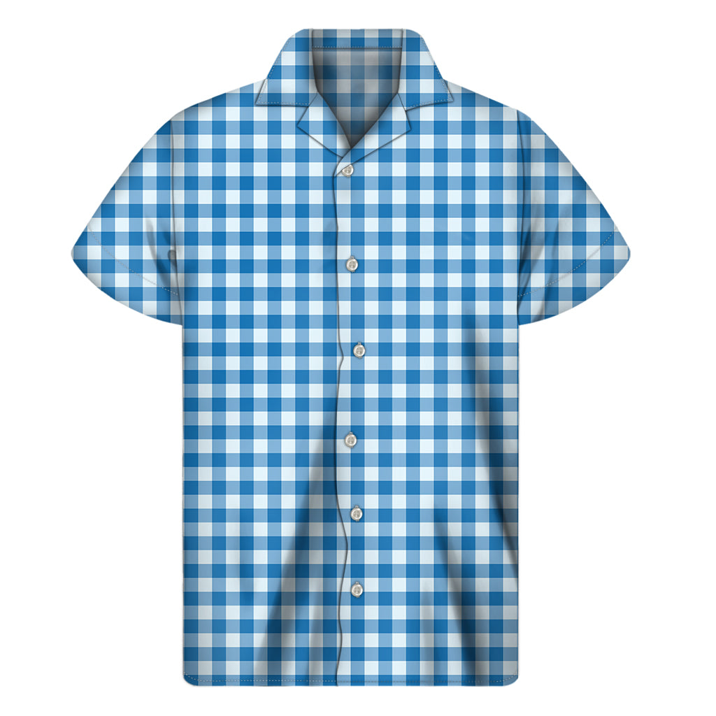 Blue And White Check Pattern Print Men's Short Sleeve Shirt