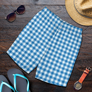 Blue And White Check Pattern Print Men's Shorts