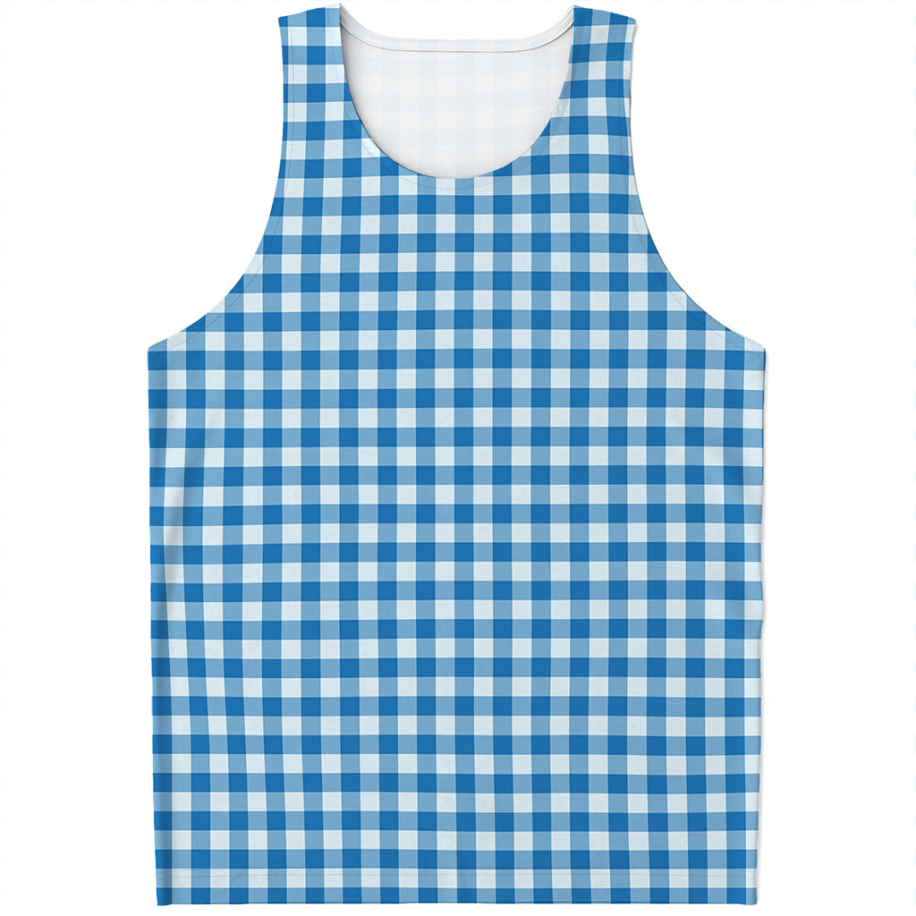 Blue And White Check Pattern Print Men's Tank Top