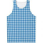 Blue And White Check Pattern Print Men's Tank Top