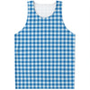 Blue And White Check Pattern Print Men's Tank Top