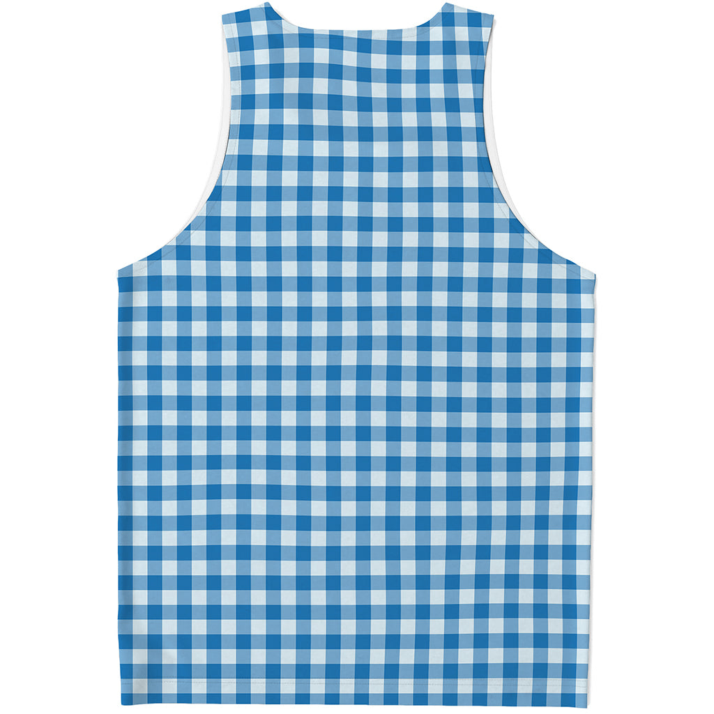 Blue And White Check Pattern Print Men's Tank Top