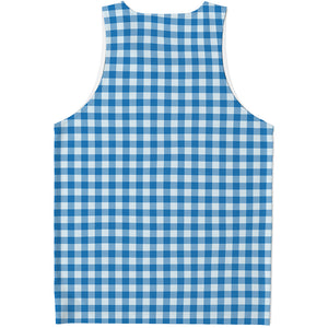 Blue And White Check Pattern Print Men's Tank Top