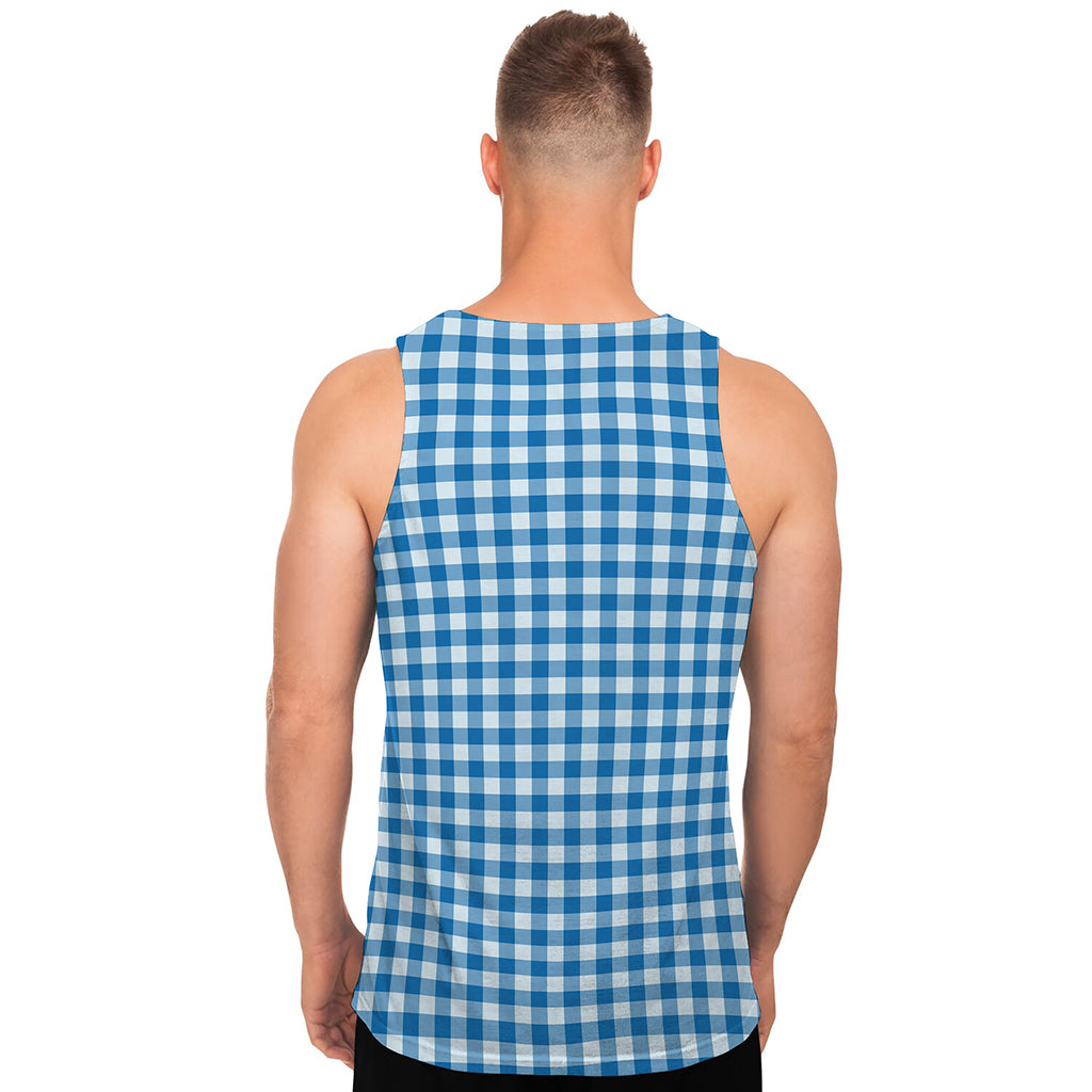 Blue And White Check Pattern Print Men's Tank Top