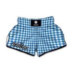Blue And White Check Pattern Print Muay Thai Boxing Shorts