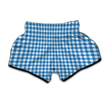 Blue And White Check Pattern Print Muay Thai Boxing Shorts