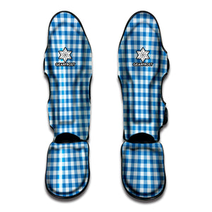 Blue And White Check Pattern Print Muay Thai Shin Guard