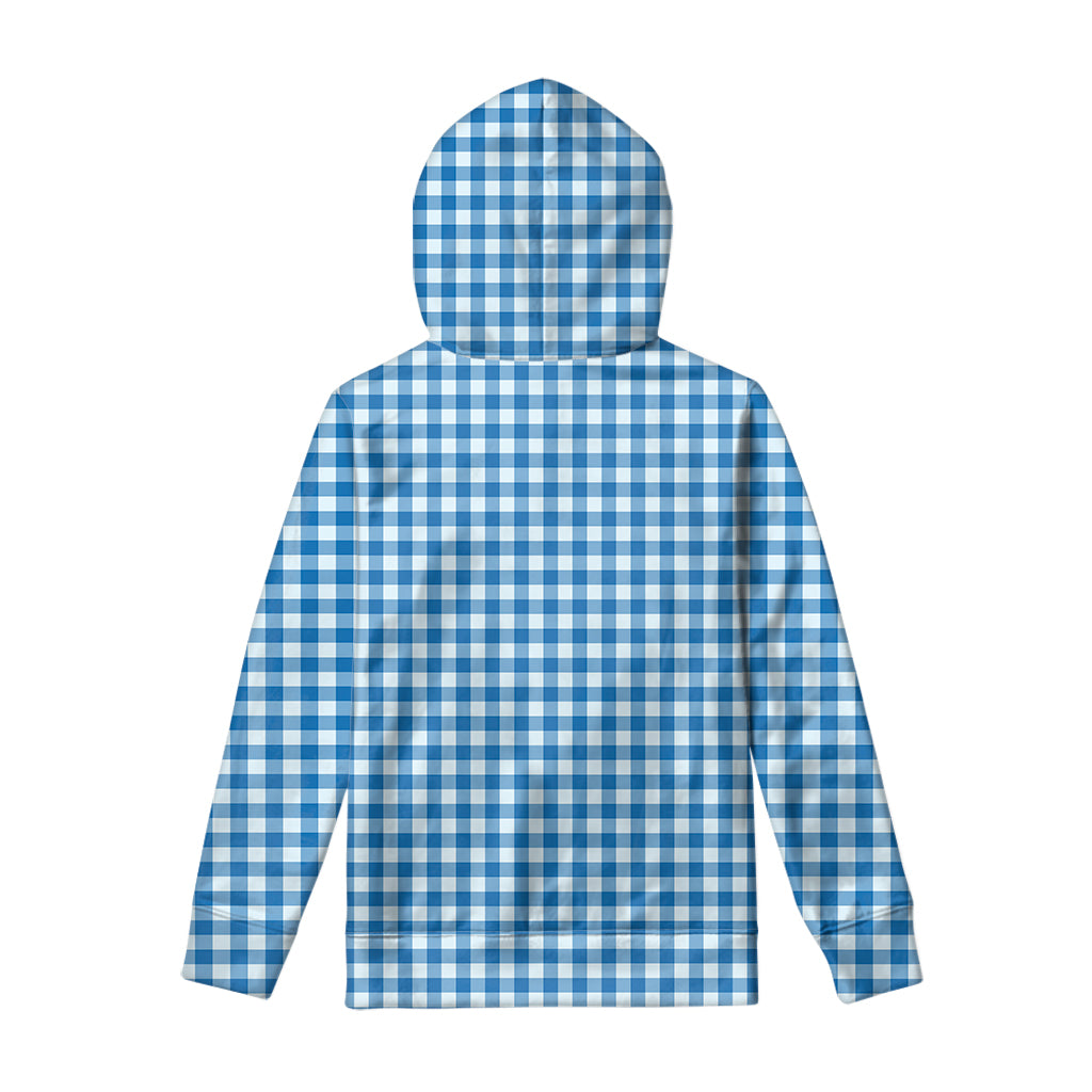 Blue And White Check Pattern Print Pullover Hoodie